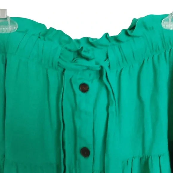 Universal Thread Green Tiered Button Front Midi Skirt 1X Linen Blend Pockets Boh - Picture 6 of 10